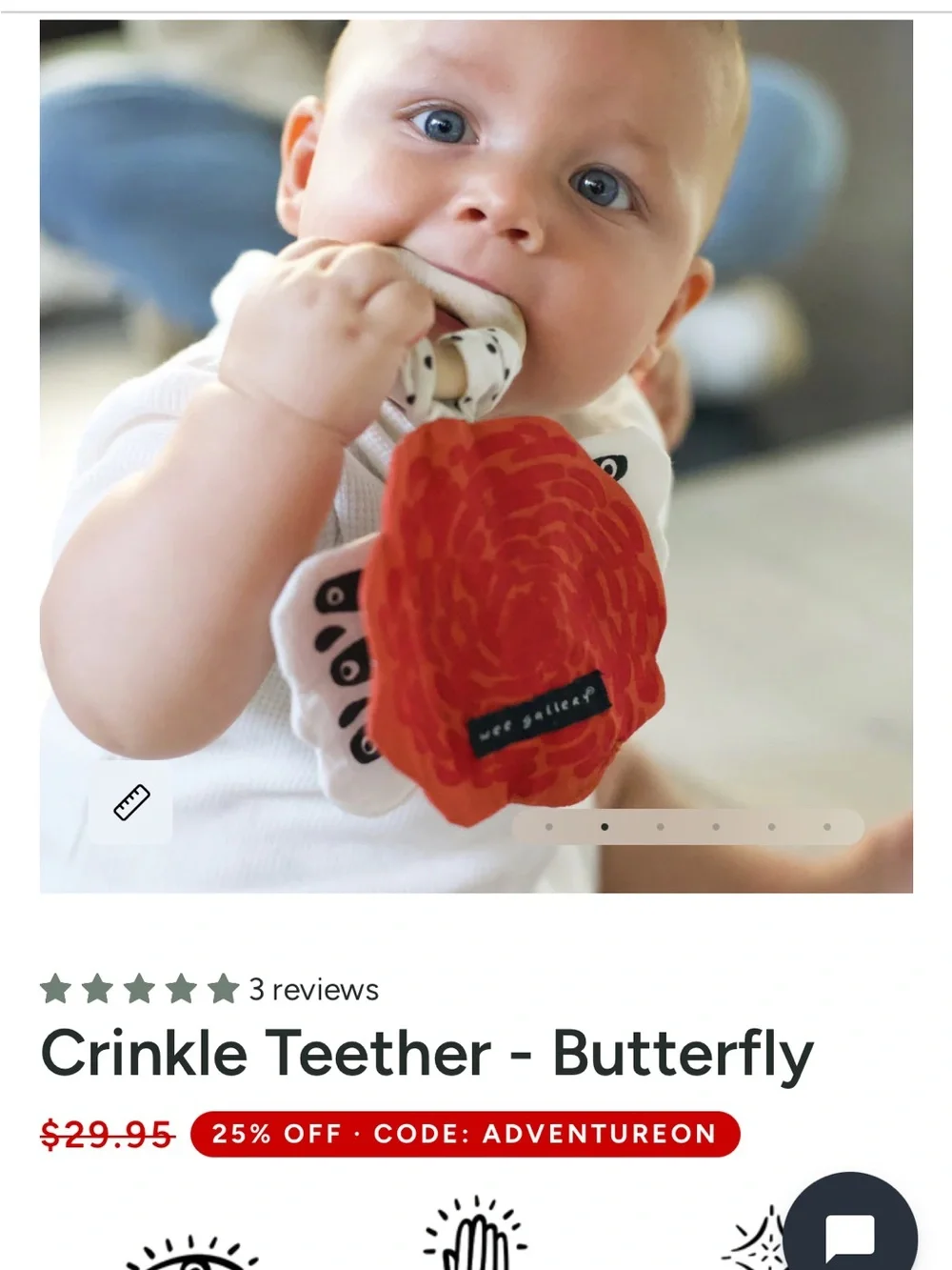 Crinkle Teether & Crinkle Pages Stroller Toy Bundle- Wild- Black, White & Red